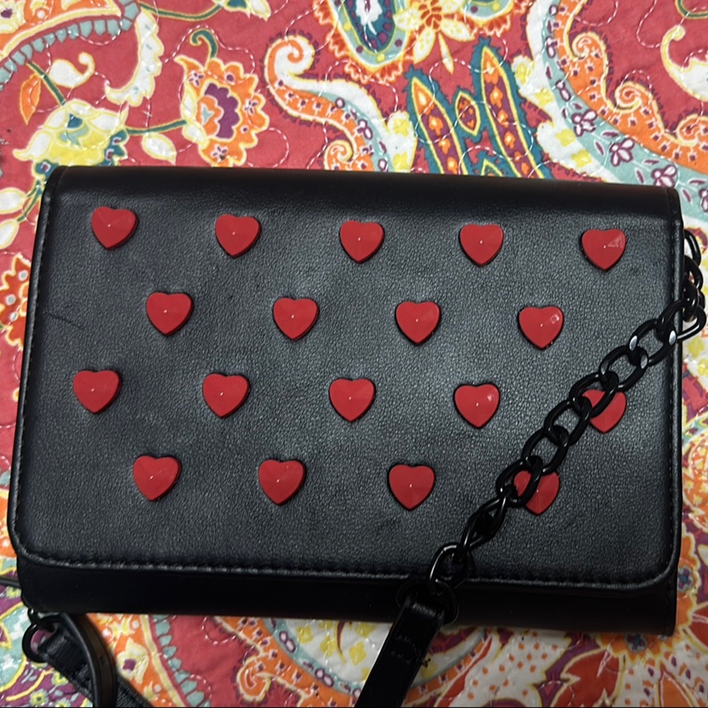 Black and Red Heart-Embellished Women's Bag